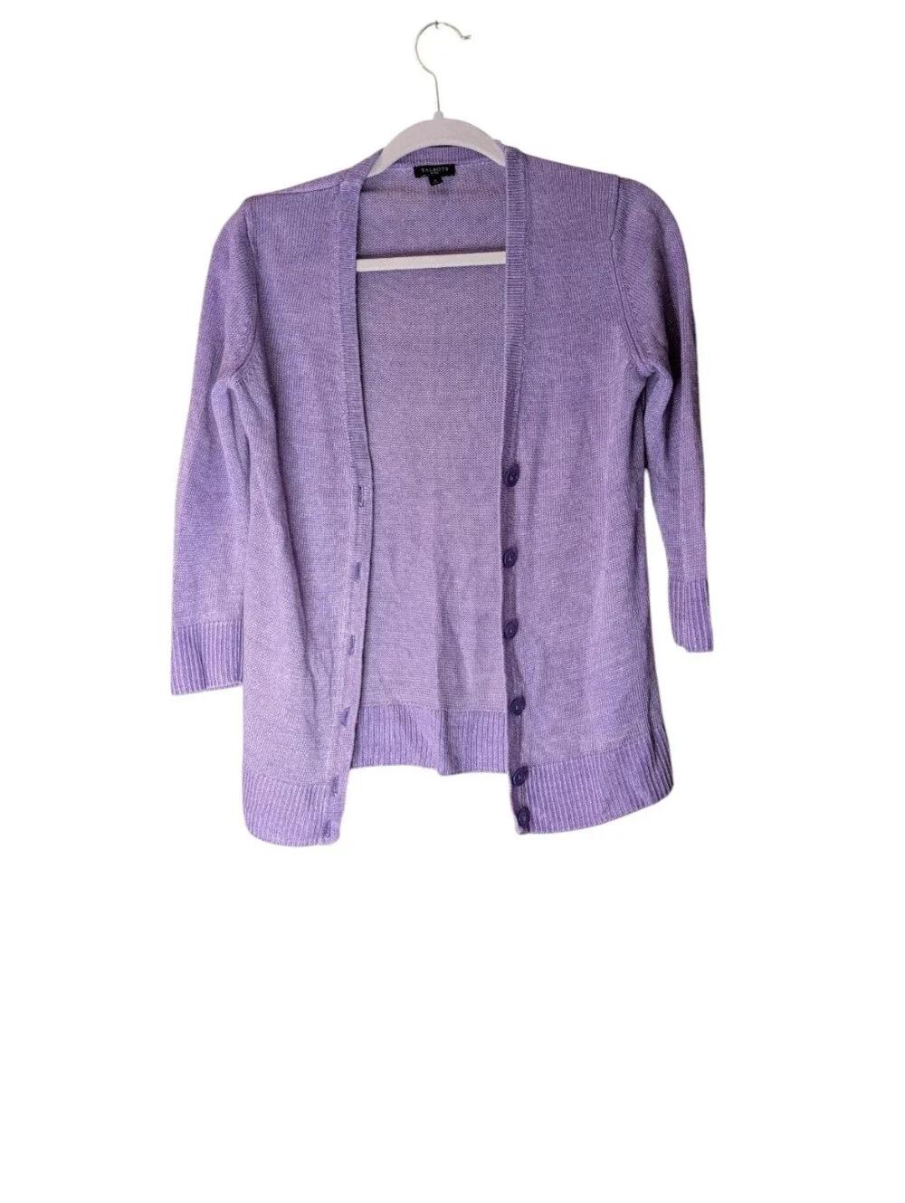 Talbots Women's V-Neck Cardigan Sweater Light Purple Button Front Size P Linen - Picture 8 of 8